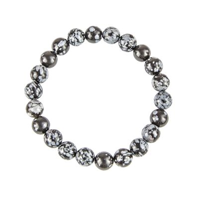 Bracciale in ossidiana di neve - Pietre a sfera da 8 mm - 18 cm - Chiusura in argento