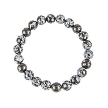 Bracelet Obsidienne neige - Pierres boules 8mm - 18 cm- Fermoir argent 1