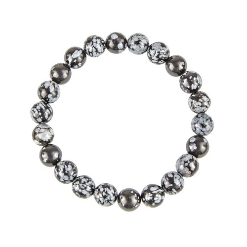 Bracelet Obsidienne neige - Pierres boules 8mm - 18 cm- Sans fermoir