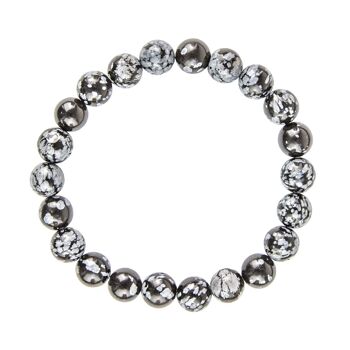 Bracelet Obsidienne neige - Pierres boules 8mm - 20 cm- Sans fermoir 2