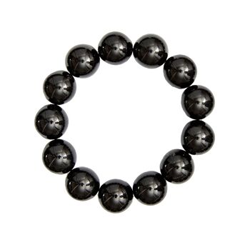 Bracelet Obsidienne noire - Pierres boules 14mm - 18 cm- Fermoir or 2