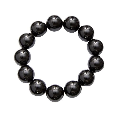 Achat Bracelet Obsidienne noire - Pierres boules 14mm - 20 cm- Fermoir or  en gros