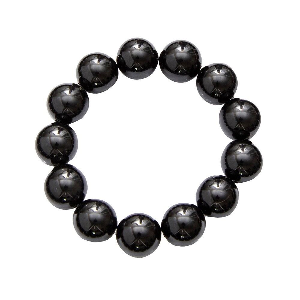 Bracciale in ossidiana nera - Pietre a sfera 14 mm - 22 cm - Senza chiusura