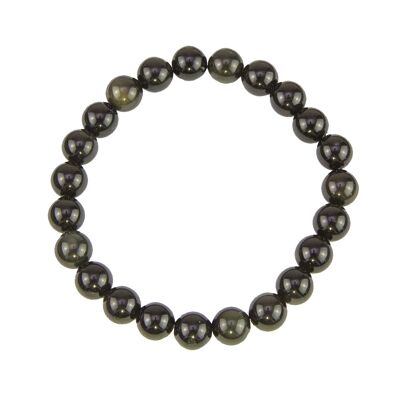 Bracciale in ossidiana nera - Pietre a sfera da 8 mm - 18 cm - Chiusura in argento