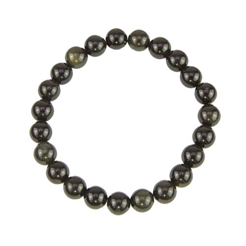 Bracelet Obsidienne noire - Pierres boules 8mm - 18 cm- Fermoir or