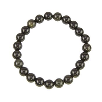 Bracelet Obsidienne noire - Pierres boules 8mm - 18 cm- Fermoir or 1