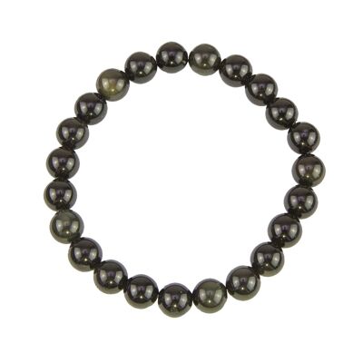 Bracelet Obsidienne noire - Pierres boules 8mm - 20 cm- Fermoir argent