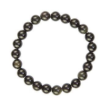 Bracelet Obsidienne noire - Pierres boules 8mm - 22 cm- Fermoir or 2