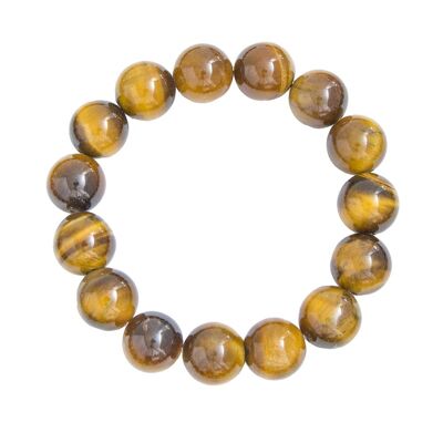 Bracelet Oeil de tigre - Pierres boules 12mm - 18 cm- Fermoir or