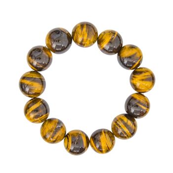 Bracelet Oeil de tigre - Pierres boules 14mm - 20 cm- Fermoir or 2