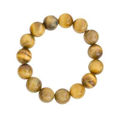 Bracelet Oeil de tigre doré - Pierres boules 12mm - 18 cm- Sans fermoir