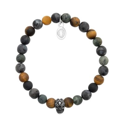 Tiger's Eye, Labradorite, Jasper and Skull Bracelet "For Him"