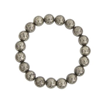 Bracelet Pyrite de fer - Pierres boules 10mm - 18 cm- Fermoir or 1