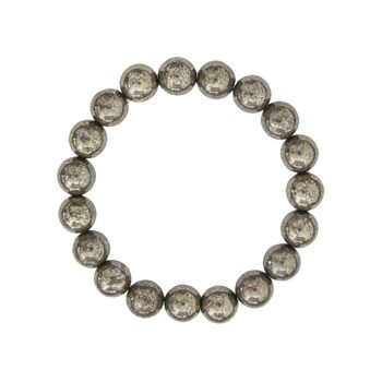 Bracelet Pyrite de fer - Pierres boules 10mm - 18 cm- Fermoir or 2