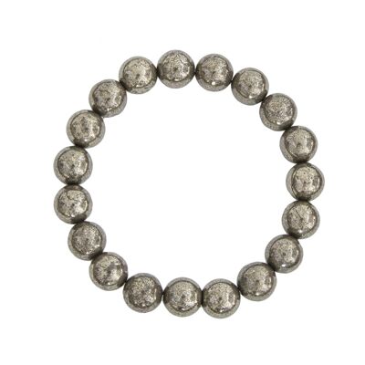 Bracciale in pirite di ferro - Pietre a sfera da 10 mm - 20 cm - Chiusura in argento