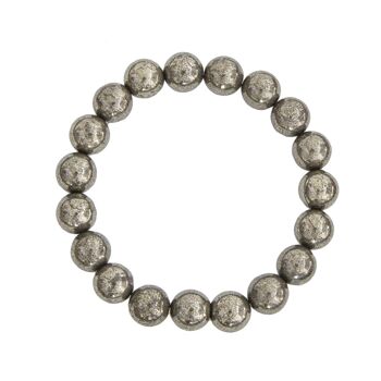 Bracelet Pyrite de fer - Pierres boules 10mm - 20 cm- Fermoir argent 1