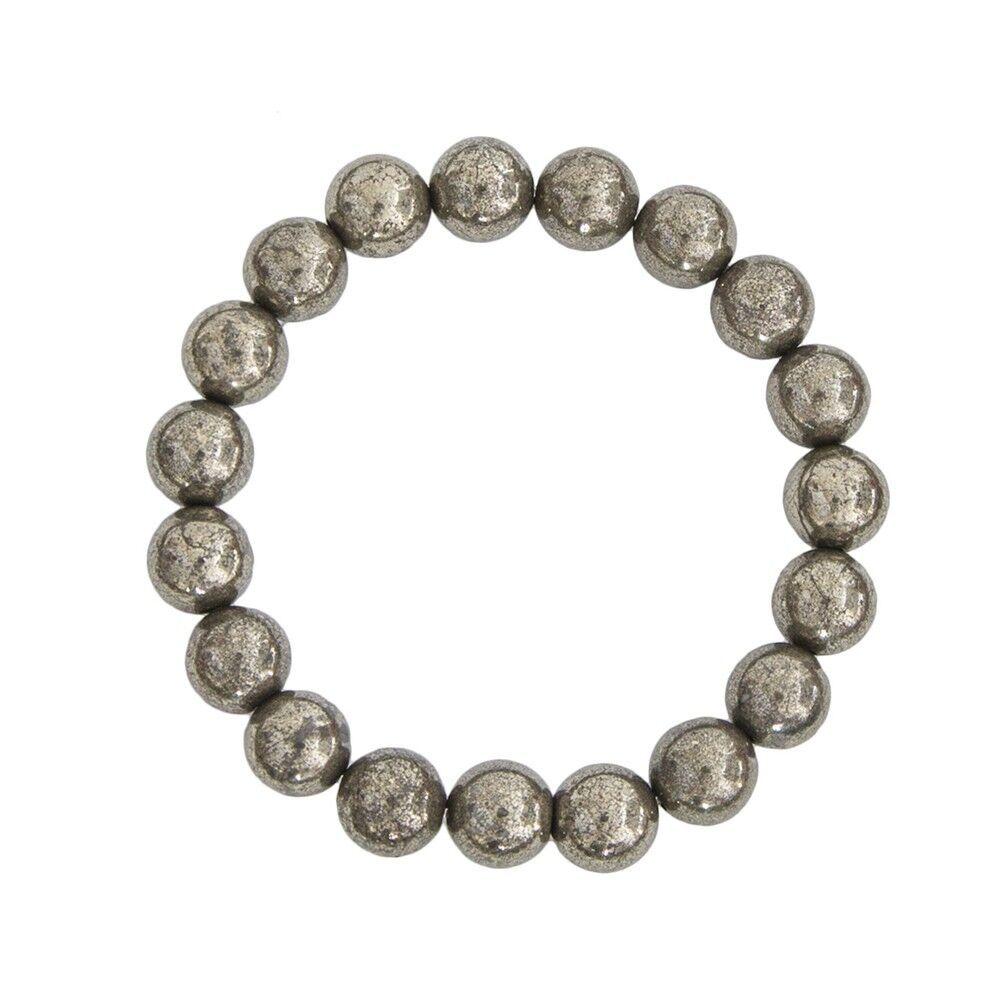 Bracciale in pirite di ferro - Pietre a sfera da 10 mm - 22 cm - Chiusura in argento