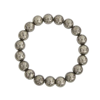 Bracelet Pyrite de fer - Pierres boules 10mm - 22 cm- Fermoir argent