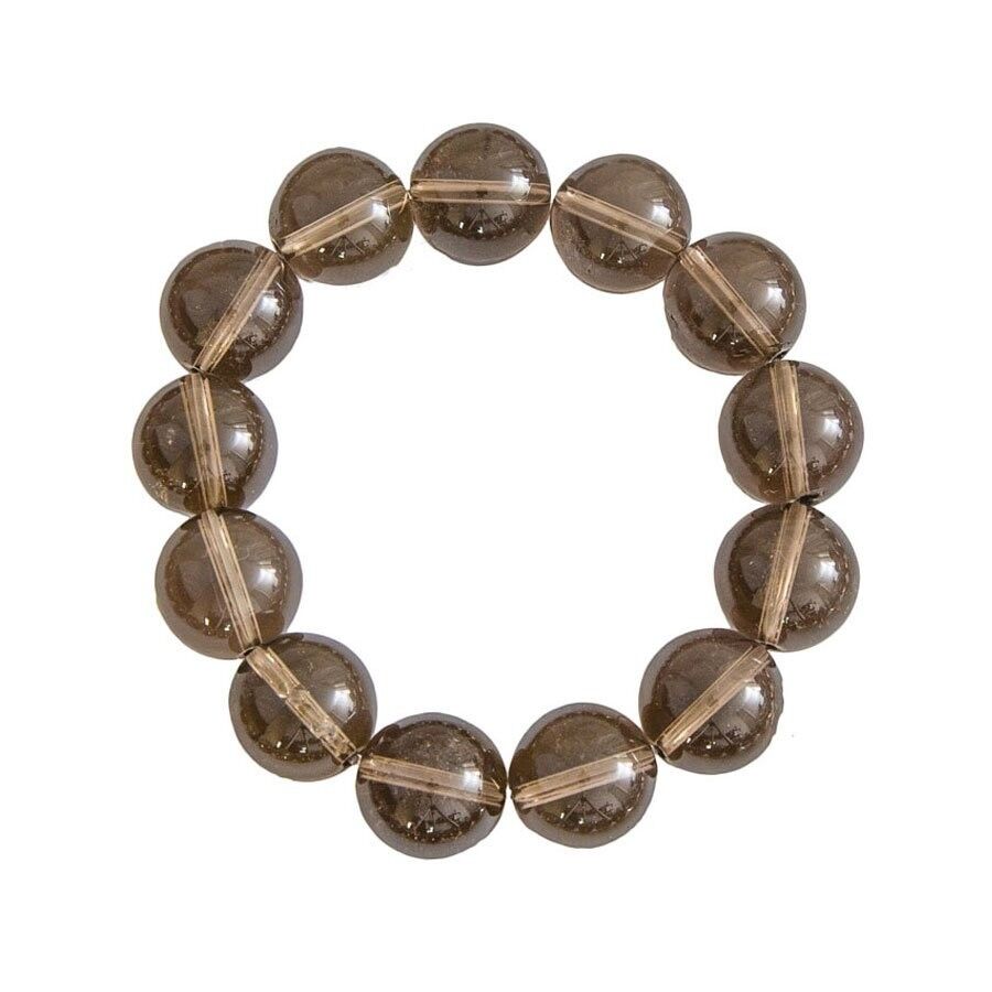 Pulsera de cuarzo ahumado - Piedras bola de 14 mm - 20 cm - Cierre de oro
