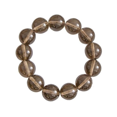 Bracelet Quartz fumé - Pierres boules 14mm - 20 cm- Fermoir or