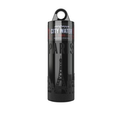 Black Paris City Water bottle - with carrier ring