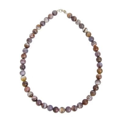 Collier Agate botswana - Pierres boules 10mm - 42 cm- Fermoir argent