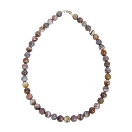 Collier Agate botswana - Pierres boules 10mm - 48 cm- Fermoir or