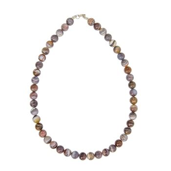 Collier Agate botswana - Pierres boules 10mm - 56 cm- Fermoir argent 2