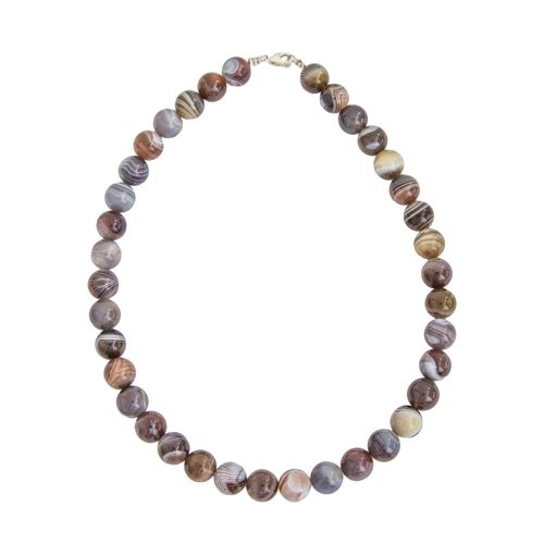 Collier Agate botswana - Pierres boules 12mm - 39 cm- Fermoir or