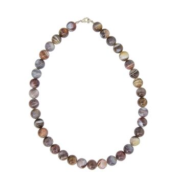 Collier Agate botswana - Pierres boules 12mm - 56 cm- Fermoir argent 2