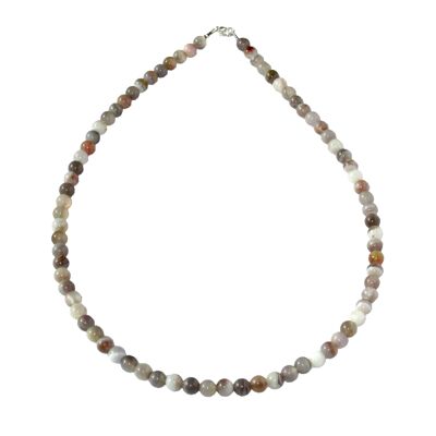 Collier Agate botswana - Pierres boules 6mm - 39 cm- Fermoir argent