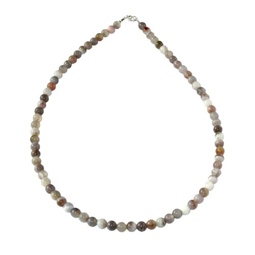 Collier Agate botswana - Pierres boules 6mm - 42 cm- Fermoir argent