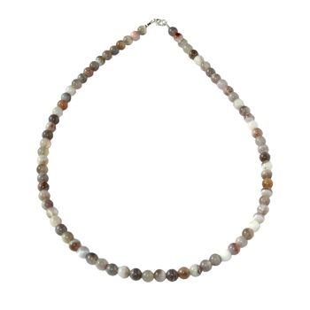 Collier Agate botswana - Pierres boules 6mm - 100 cm- Fermoir argent 1