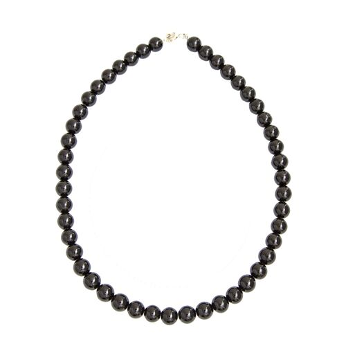 Collier Agate noire - Pierres boules 10mm - 39 cm- Fermoir argent