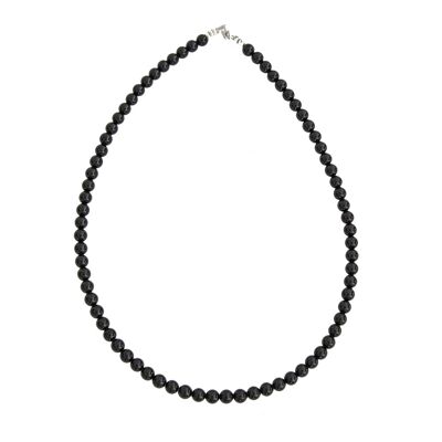 Black Agate necklace - 6mm ball stones - 42 cm - Silver clasp
