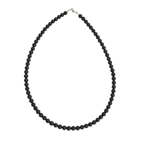 Collier Agate noire - Pierres boules 6mm - 78 cm- Fermoir argent