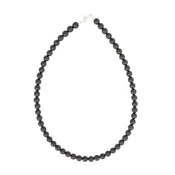 Collier Agate noire - Pierres boules 8mm - 39 cm- Fermoir argent 2