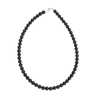 Collier Agate noire - Pierres boules 8mm - 42 cm- Fermoir argent