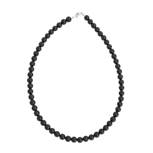 Collier Agate noire - Pierres boules 8mm - 56 cm- Fermoir argent