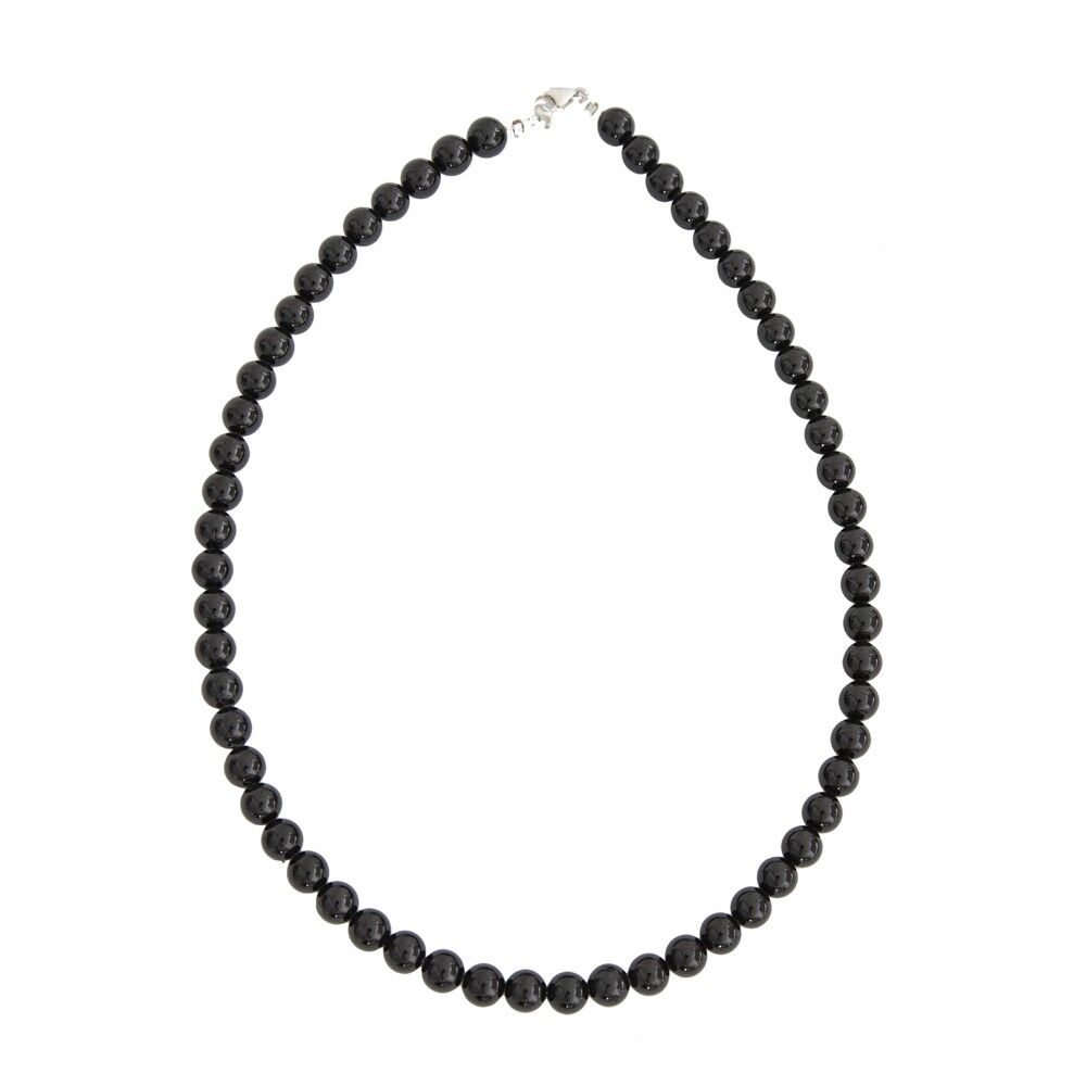 Collana in agata nera - Pietre a sfera 8mm - 78 cm - Chiusura in argento