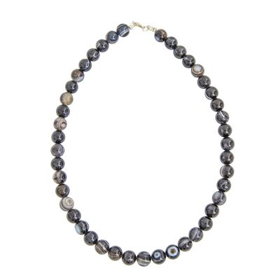 Zoned black agate necklace - 10mm ball stones - 39 cm - Silver clasp