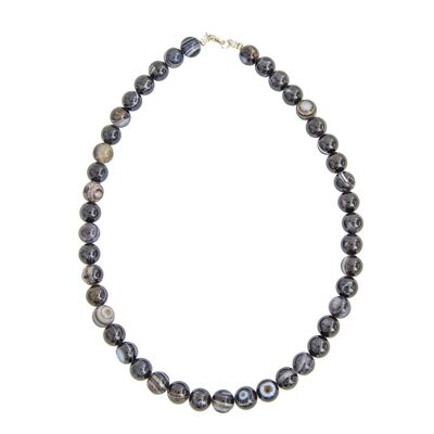 Collier Agate noire zonée - Pierres boules 10mm - 39 cm- Fermoir or