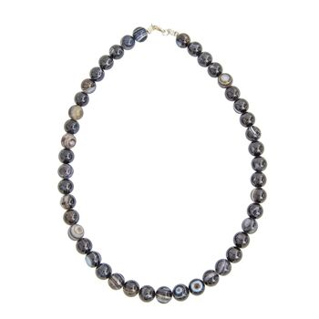 Collier Agate noire zonée - Pierres boules 10mm - 42 cm- Fermoir argent 1