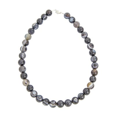 Zoned black agate necklace - 12mm ball stones - 39 cm - Silver clasp