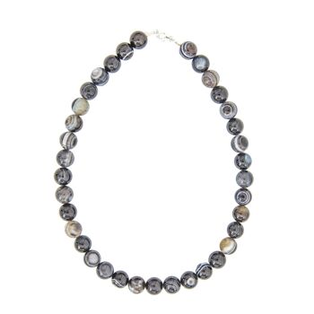 Collier Agate noire zonée - Pierres boules 12mm - 48 cm- Fermoir or 2