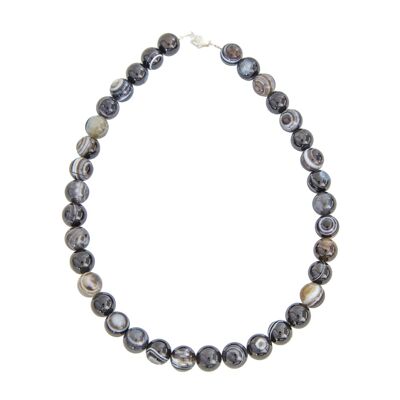 Collier Agate noire zonée - Pierres boules 12mm - 78 cm- Fermoir or