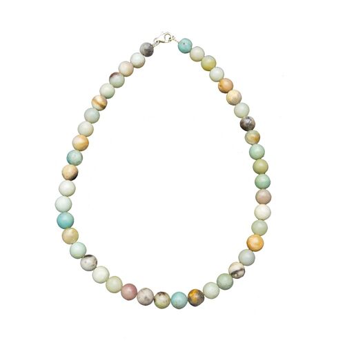 Collier Amazonite multicolore - Pierres boules 10mm - 39 cm- Fermoir argent