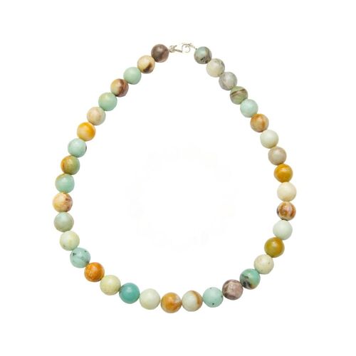 Collier Amazonite multicolore - Pierres boules 12mm - 39 cm- Fermoir argent