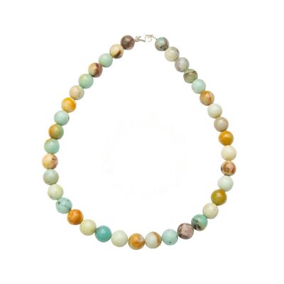 Collier Amazonite multicolore - Pierres boules 12mm - 39 cm- Fermoir or