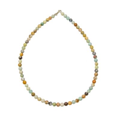 Collier Amazonite multicolore - Pierres boules 6mm - 39 cm- Fermoir or